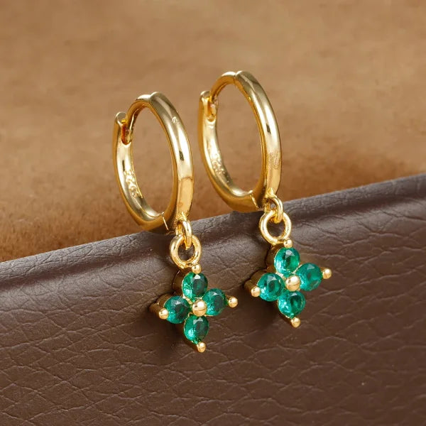 2PCS Zircon Flower Pendant Hoop Earrings - Simple Stainless Steel Jewelry - Himpall