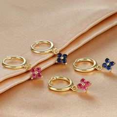 2PCS Zircon Flower Pendant Hoop Earrings - Simple Stainless Steel Jewelry - Himpall