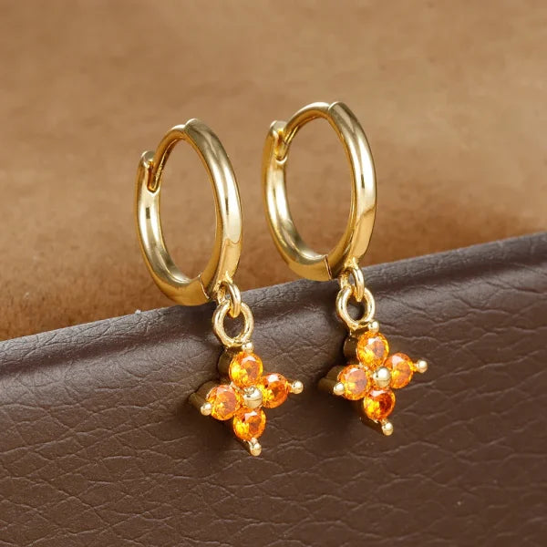 2PCS Zircon Flower Pendant Hoop Earrings - Simple Stainless Steel Jewelry - Himpall