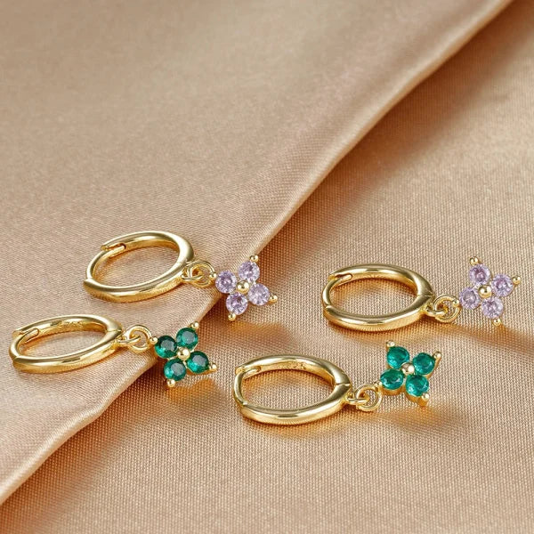 2PCS Zircon Flower Pendant Hoop Earrings - Simple Stainless Steel Jewelry - Himpall