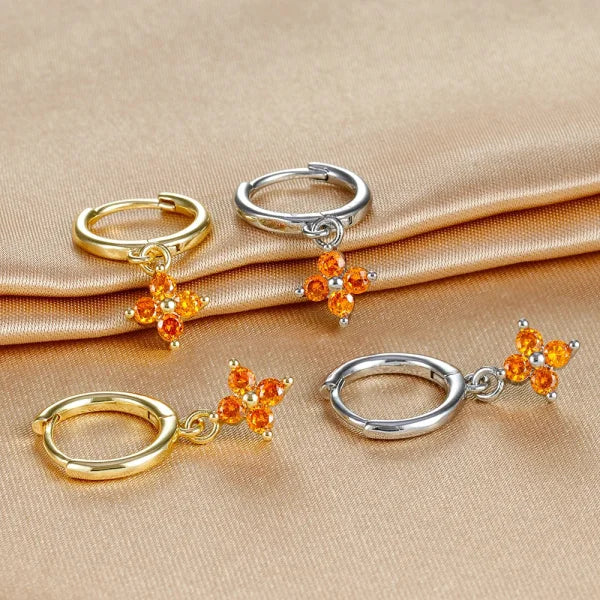 2PCS Zircon Flower Pendant Hoop Earrings - Simple Stainless Steel Jewelry - Himpall