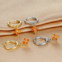 2PCS Zircon Flower Pendant Hoop Earrings - Simple Stainless Steel Jewelry - Himpall