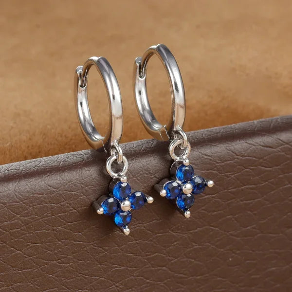 2PCS Zircon Flower Pendant Hoop Earrings - Simple Stainless Steel Jewelry - Himpall