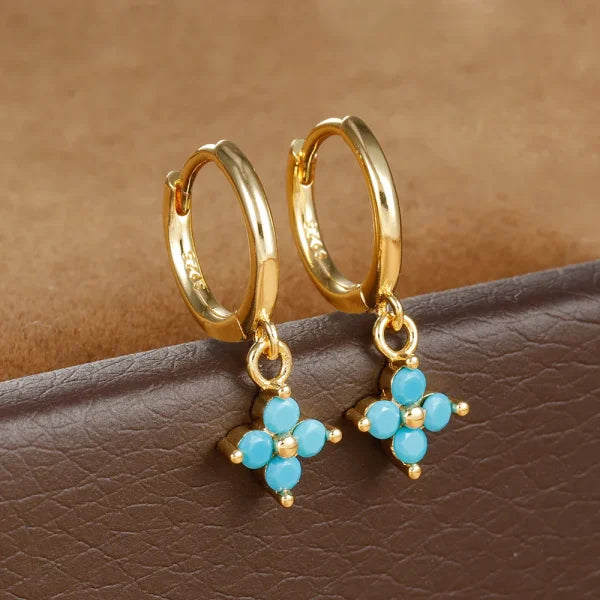 2PCS Zircon Flower Pendant Hoop Earrings - Simple Stainless Steel Jewelry - Himpall