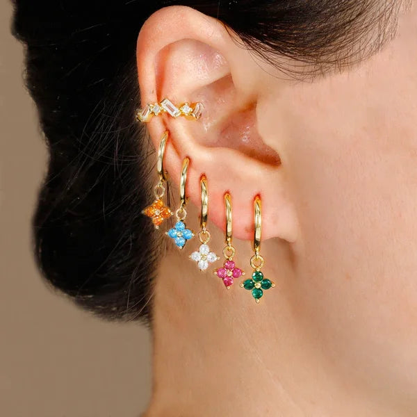 2PCS Zircon Flower Pendant Hoop Earrings - Simple Stainless Steel Jewelry - Himpall