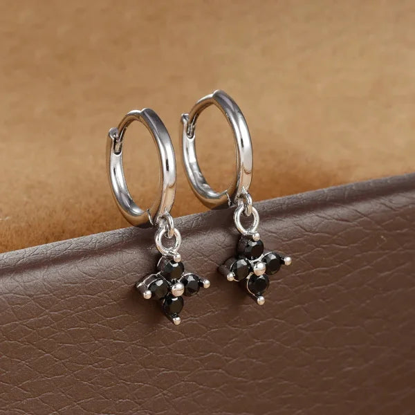 2PCS Zircon Flower Pendant Hoop Earrings - Simple Stainless Steel Jewelry - Himpall