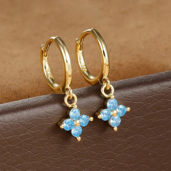 2PCS Zircon Flower Pendant Hoop Earrings - Simple Stainless Steel Jewelry - Himpall