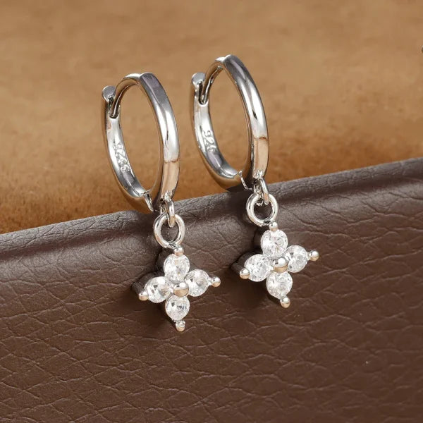 2PCS Zircon Flower Pendant Hoop Earrings - Simple Stainless Steel Jewelry - Himpall