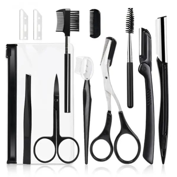 Eyebrow Trimmer Set Makeup Tools for Unisex (Stainless Steel) Professional Grooming - 11 in 1