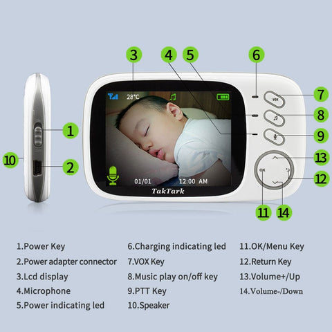 Digital Baby Care Monitor - 3.2 Inch Display Two-Way Intercom Night Vision