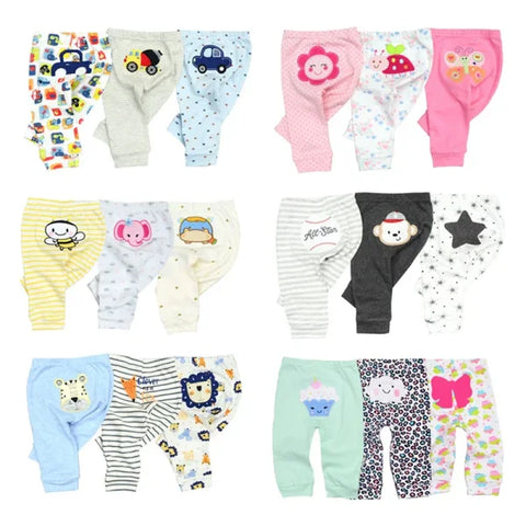 3/4/5PCS Newborn Baby Pants – 100% Cotton Cartoon Trousers for 0–24M - Himpall