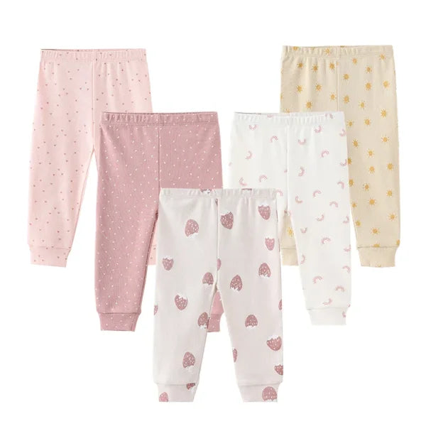 3/4/5PCS Newborn Baby Pants – 100% Cotton Cartoon Trousers for 0–24M - Himpall