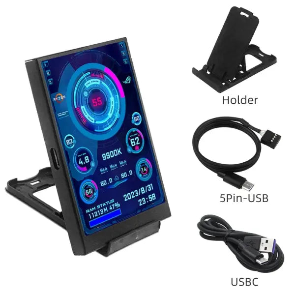 Turzx Software Type C Secondary 3.5 Inch Display for PC Monitoring - Black-5Pin