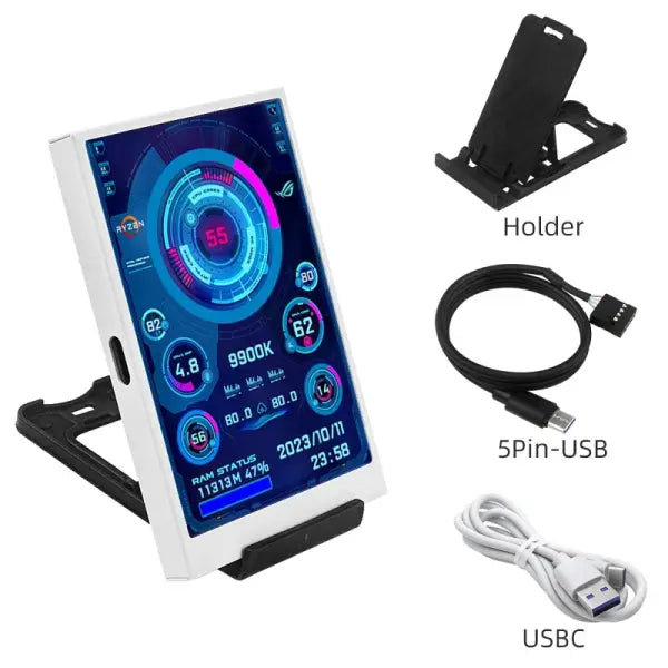 Turzx Software Type C Secondary 3.5 Inch Display for PC Monitoring - White-5Pin