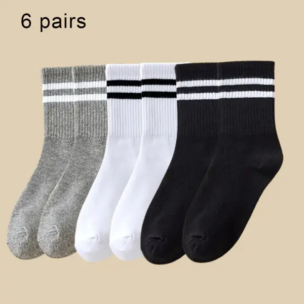 6 Pairs Women and Men Solid Colour Crew Socks 6pcs Mid Tube - 6 Pairs B / One Size