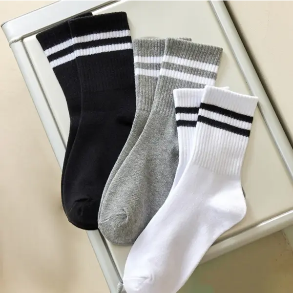 6 Pairs Women and Men Solid Colour Crew Socks 6pcs Mid Tube - 3 Pairs A / One Size