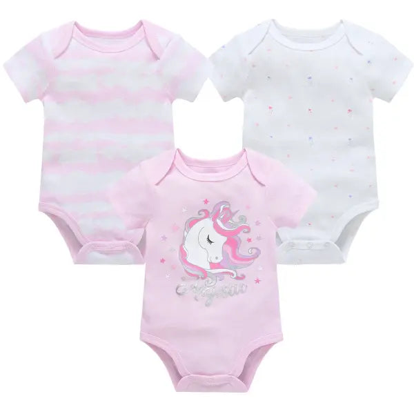 3/6PCS Baby Bodysuits – Cotton Short Sleeve Clothes for Newborn Boys & Girls 0–12 Months - HY2528 / 0-3M