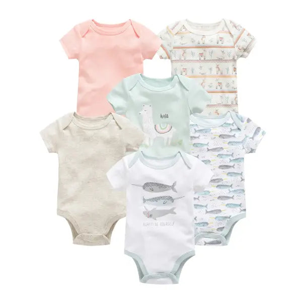 3/6PCS Baby Bodysuits – Cotton Short Sleeve Clothes for Newborn Boys & Girls 0–12 Months