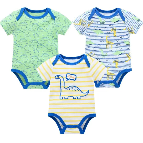 3/6PCS Baby Bodysuits – Cotton Short Sleeve Clothes for Newborn Boys & Girls 0–12 Months - HY2526 / 0-3M