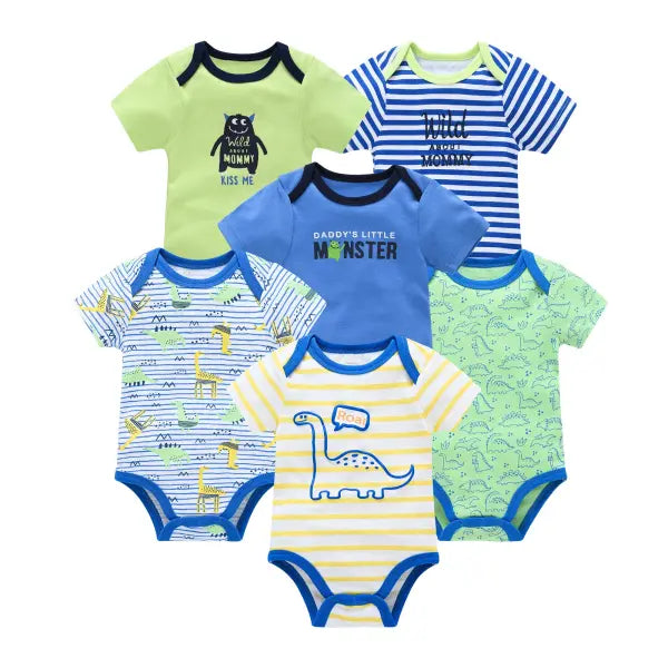 3/6PCS Baby Bodysuits – Cotton Short Sleeve Clothes for Newborn Boys & Girls 0–12 Months