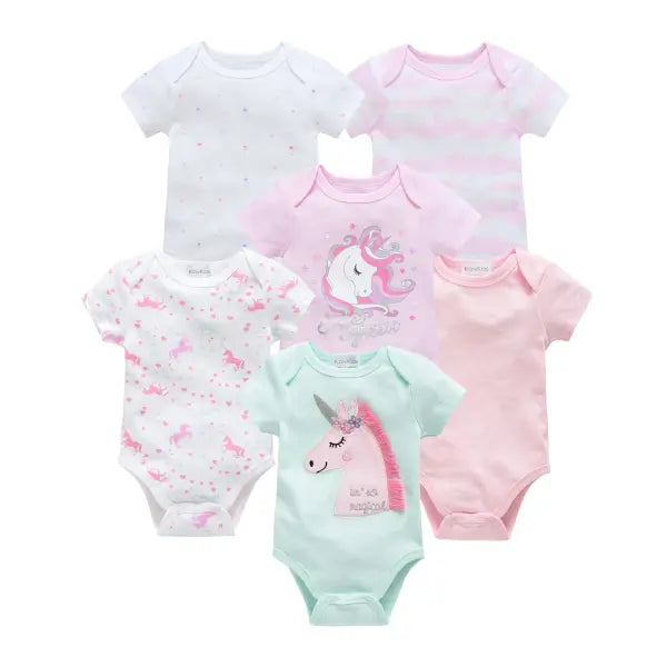 3/6PCS Baby Bodysuits – Cotton Short Sleeve Clothes for Newborn Boys & Girls 0–12 Months - HY25282539 / 0-3M