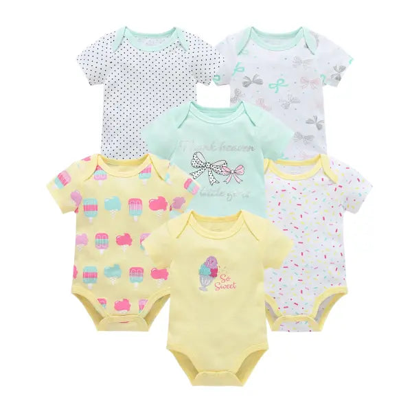 3/6PCS Baby Bodysuits – Cotton Short Sleeve Clothes for Newborn Boys & Girls 0–12 Months - HY25272529 / 0-3M