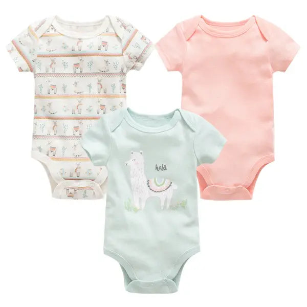 3/6PCS Baby Bodysuits – Cotton Short Sleeve Clothes for Newborn Boys & Girls 0–12 Months - HY2534 / 0-3M