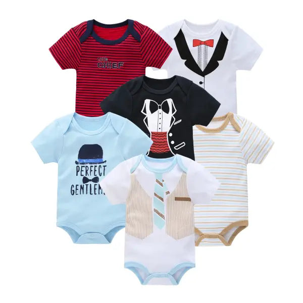 3/6PCS Baby Bodysuits – Cotton Short Sleeve Clothes for Newborn Boys & Girls 0–12 Months