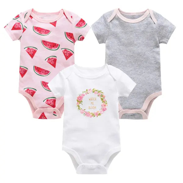 3/6PCS Baby Bodysuits – Cotton Short Sleeve Clothes for Newborn Boys & Girls 0–12 Months - HY2541 / 0-3M
