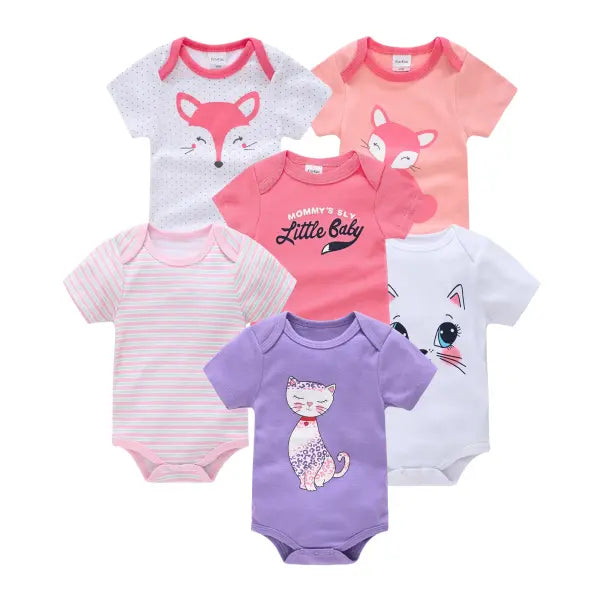 3/6PCS Baby Bodysuits – Cotton Short Sleeve Clothes for Newborn Boys & Girls 0–12 Months - HY25372542 / 0-3M