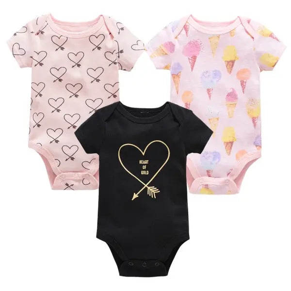 3/6PCS Baby Bodysuits – Cotton Short Sleeve Clothes for Newborn Boys & Girls 0–12 Months - HY2540 / 0-3M