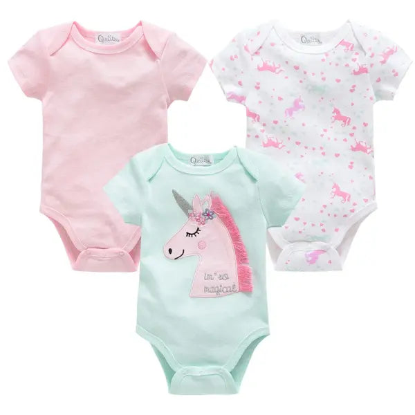 3/6PCS Baby Bodysuits – Cotton Short Sleeve Clothes for Newborn Boys & Girls 0–12 Months - HY2539 / 0-3M