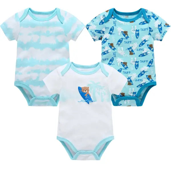 3/6PCS Baby Bodysuits – Cotton Short Sleeve Clothes for Newborn Boys & Girls 0–12 Months - HY2525 / 9-12M