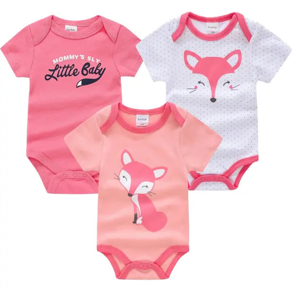 3/6PCS Baby Bodysuits – Cotton Short Sleeve Clothes for Newborn Boys & Girls 0–12 Months - HY2537 / 0-3M