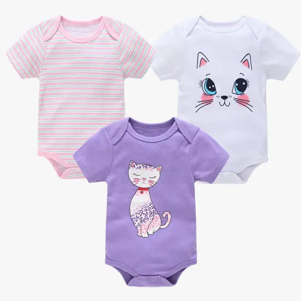 3/6PCS Baby Bodysuits – Cotton Short Sleeve Clothes for Newborn Boys & Girls 0–12 Months - HY2542 / 0-3M