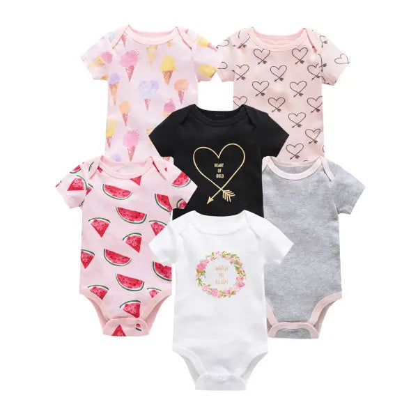 3/6PCS Baby Bodysuits – Cotton Short Sleeve Clothes for Newborn Boys & Girls 0–12 Months