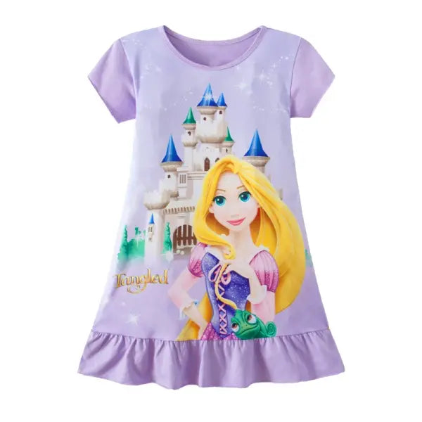 3-8Years New Summer Kids Cartoon Dress Sleepwear Mermaid Princess Belle Girls Printing Nightgowns Children Party