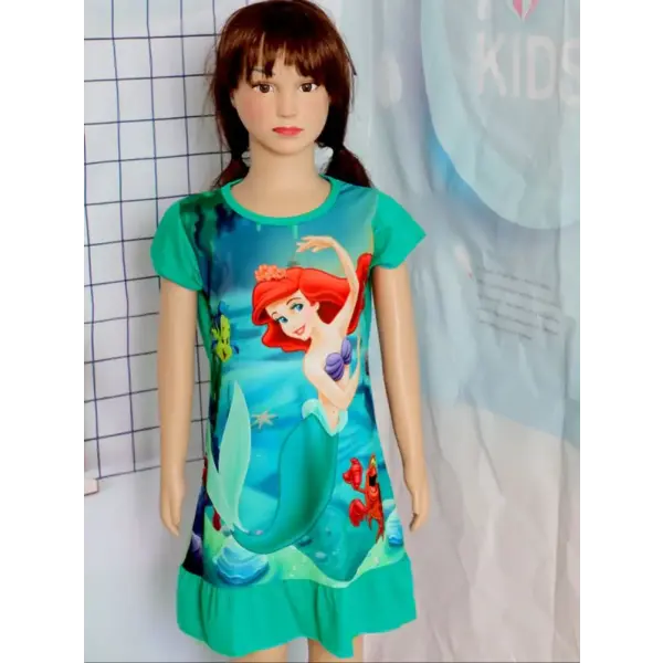 3-8Years New Summer Kids Cartoon Dress Sleepwear Mermaid Princess Belle Girls Printing Nightgowns Children Party