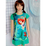 3-8Years New Summer Kids Cartoon Dress Sleepwear Mermaid Princess Belle Girls Printing Nightgowns Children Party