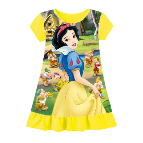 3-8Years New Summer Kids Cartoon Dress Sleepwear Mermaid Princess Belle Girls Printing Nightgowns Children Party