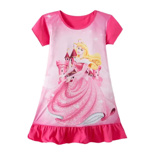 3-8Years New Summer Kids Cartoon Dress Sleepwear Mermaid Princess Belle Girls Printing Nightgowns Children Party