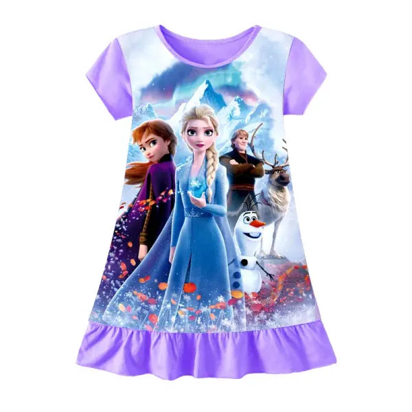 3-8Years New Summer Kids Cartoon Dress Sleepwear Mermaid Princess Belle Girls Printing Nightgowns Children Party
