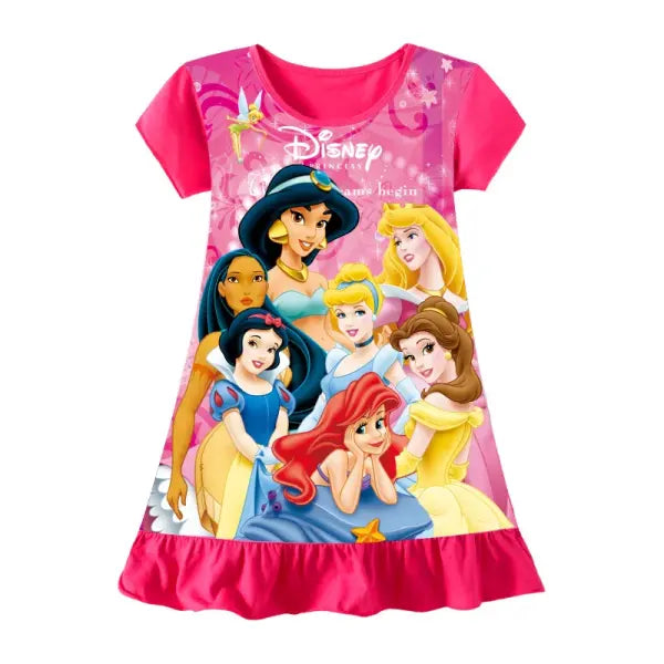Girls Mermaid Princess Nightgown – Kids Summer Cartoon Sleepwear Dress for Ages 3–8 - 01 / 2T-3T(S)