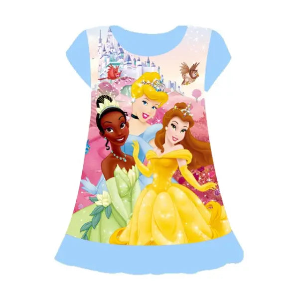 3-8Years New Summer Kids Cartoon Dress Sleepwear Mermaid Princess Belle Girls Printing Nightgowns Children Party