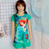 3-8Years New Summer Kids Cartoon Dress Sleepwear Mermaid Princess Belle Girls Printing Nightgowns Children Party