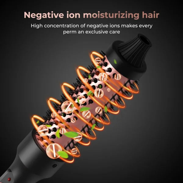 3-in-1 Heated Curling Brush – Ceramic Thermal Hair Curler & Volumizing Roller Comb with Double PTC Technology - Himpall