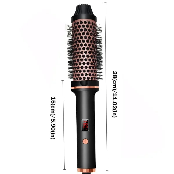 3-in-1 Heated Curling Brush – Ceramic Thermal Hair Curler & Volumizing Roller Comb with Double PTC Technology - Himpall