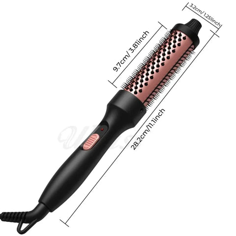 3-in-1 Heated Curling Brush – Ceramic Thermal Hair Curler & Volumizing Roller Comb with Double PTC Technology - Himpall