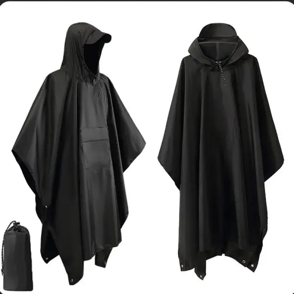 Military Raincoat Rain Poncho Waterproof Camping Tent - Black - Pocket style