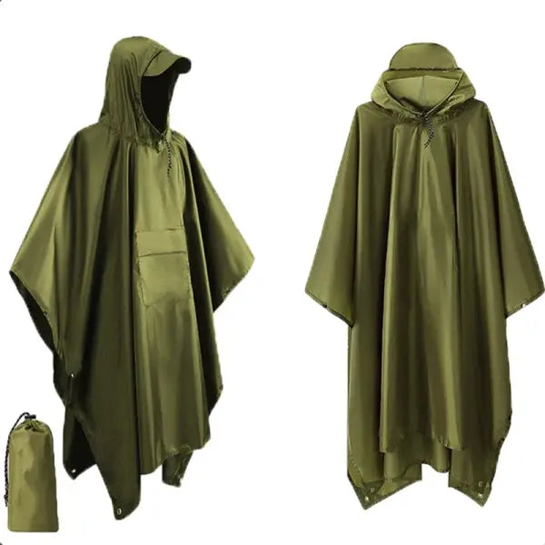 Military Raincoat Rain Poncho Waterproof Camping Tent - Green - Pocket style